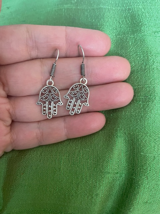 Jewelry - Silver Hamsa Hand Dangle Earrings - Lightweight Women Jewelry